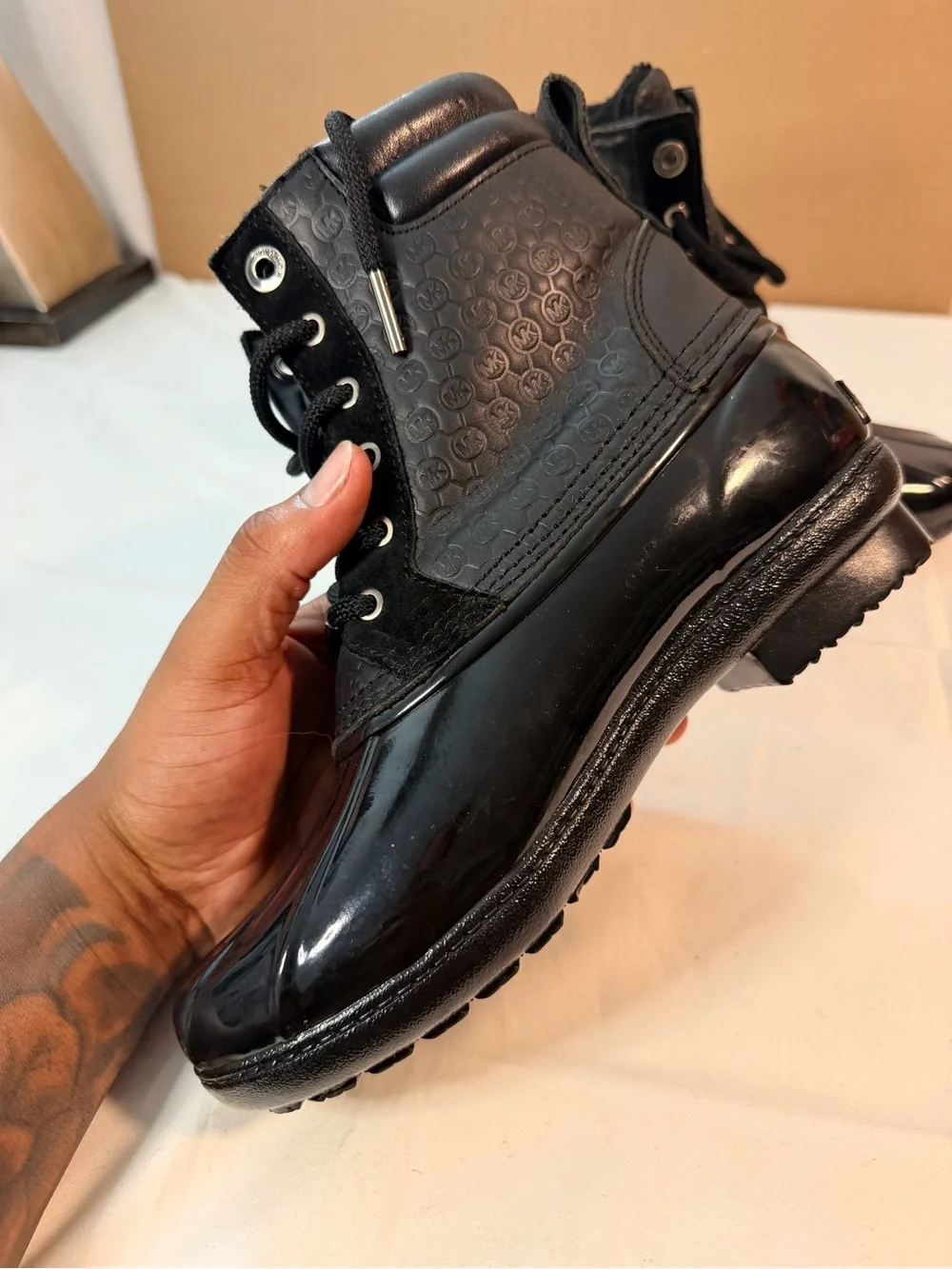 Michael Kors Black Quilted Logo Duck Boots